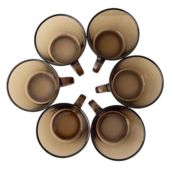 VTG Vereco France Set of 6 Smoked Glass Coffee Cups in or Tea Cups From the 70's - Picture 1 of 3